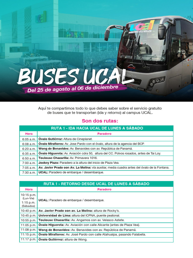 Horarios y Rutas de Buses UCAL | PDF