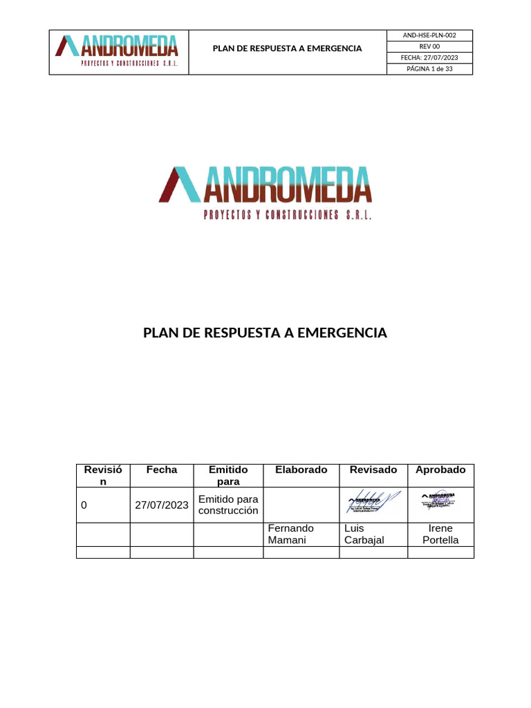 Plan de Respuesta a Emergencias 2023 | PDF | Primeros auxilios