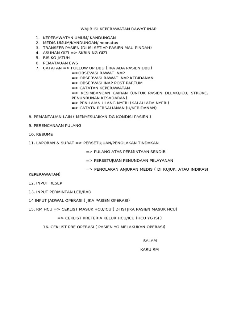 Panduan Keperawatan Rawat Inap Lengkap | PDF
