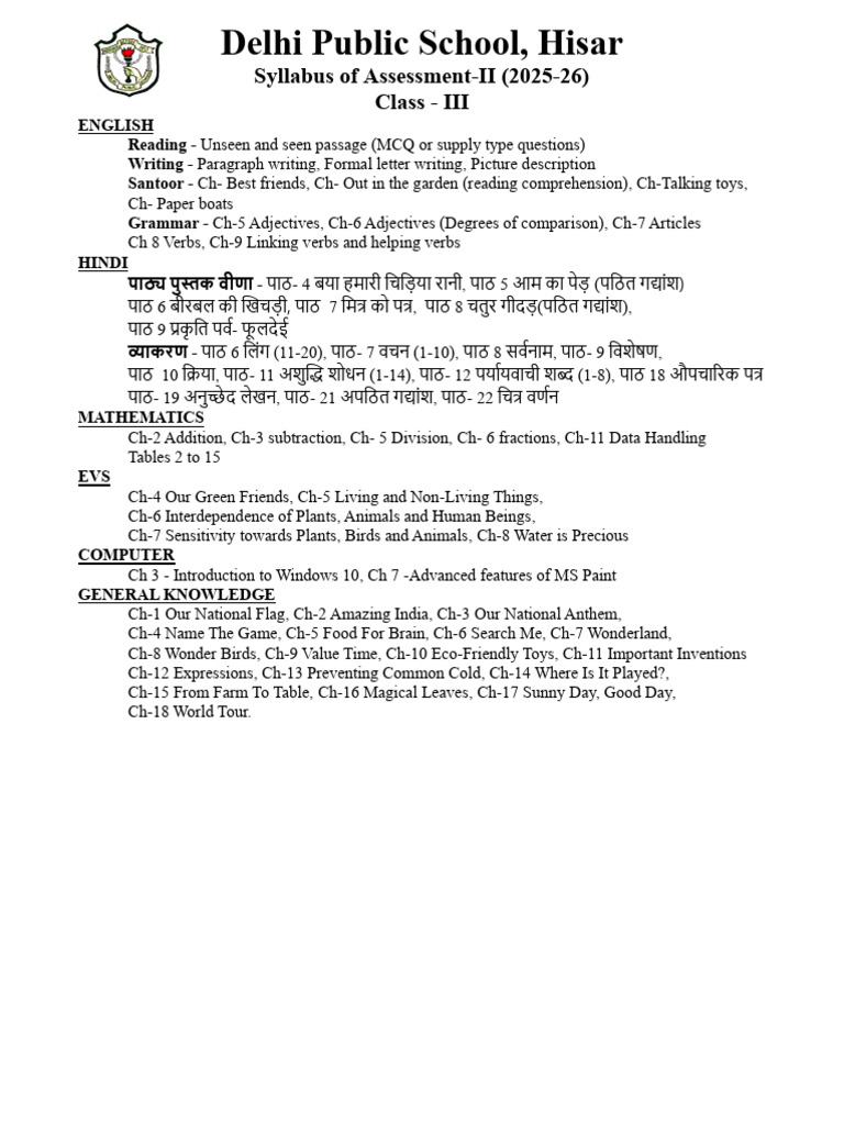 Class. 3.syllabus | PDF