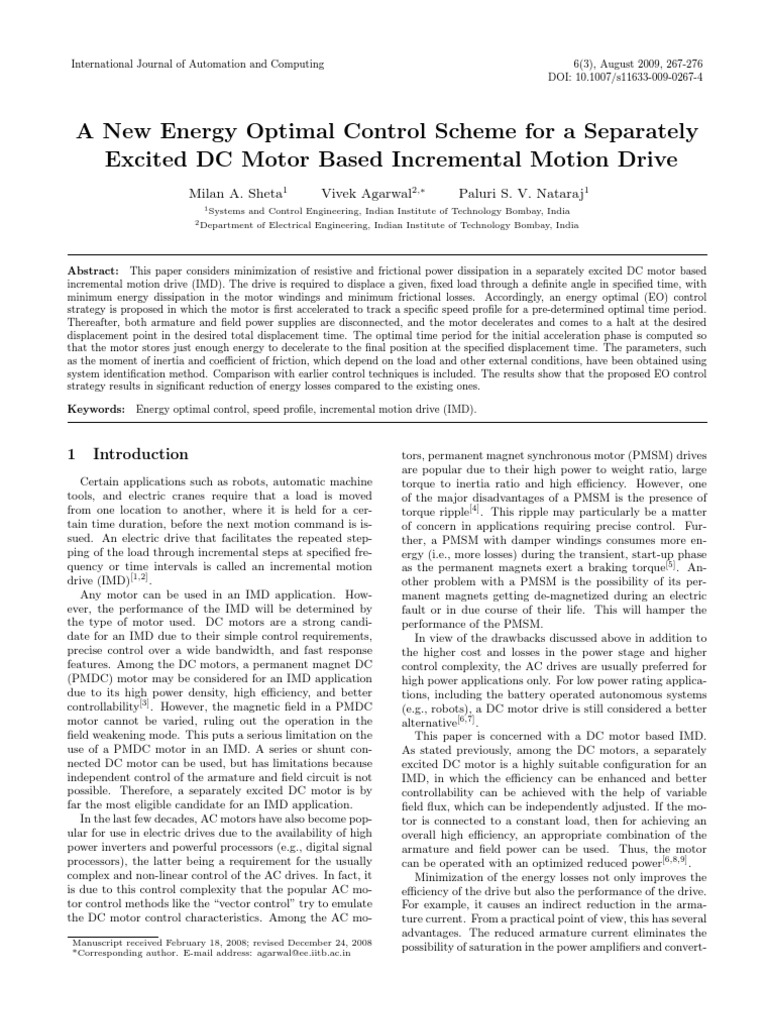 A New Energy Optimal Control Scheme For A Separately Excited DC Motor ...