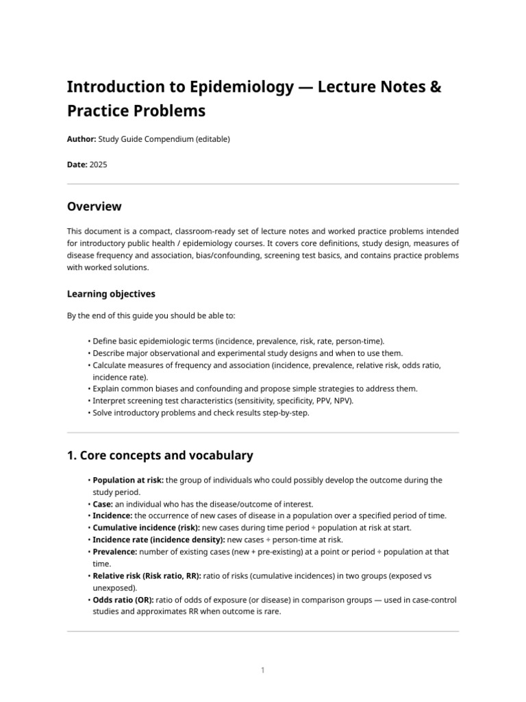 Intro to Epidemiology: Notes & Problems | PDF | Sensitivity And ...