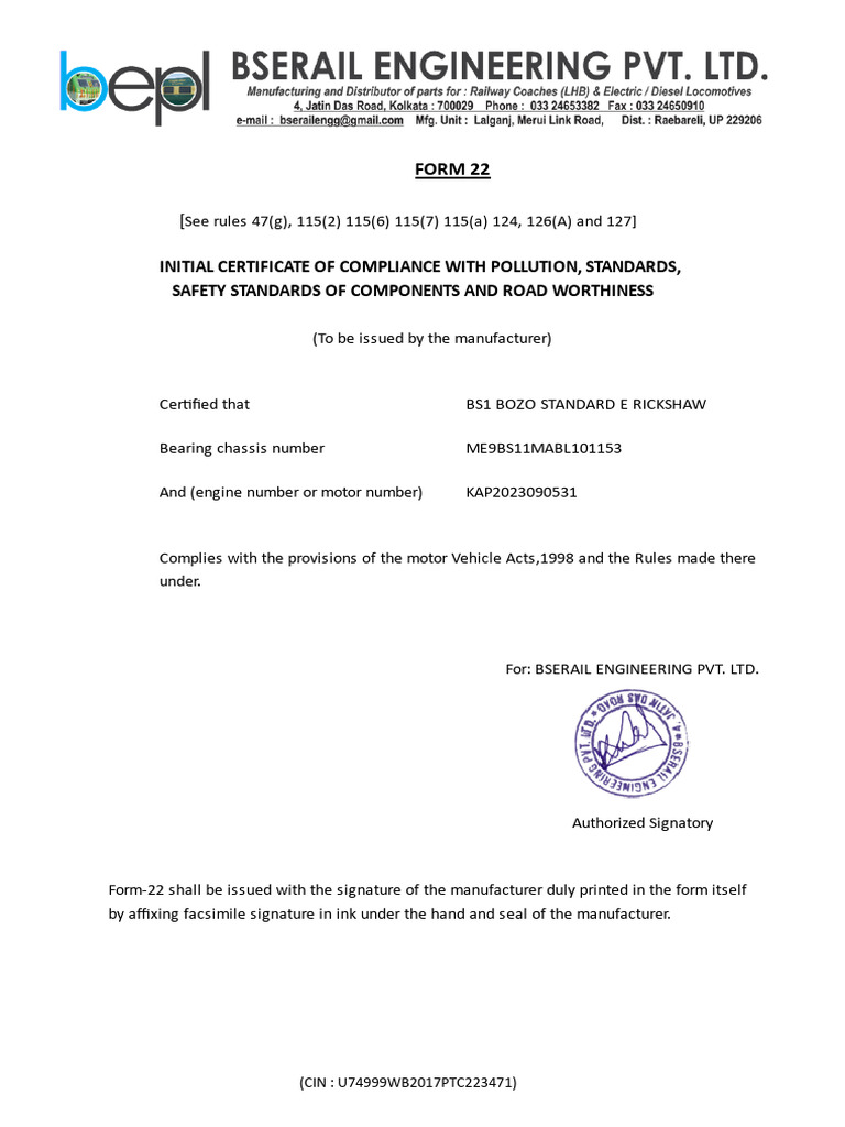 Form 22 Chassis - 153 | PDF