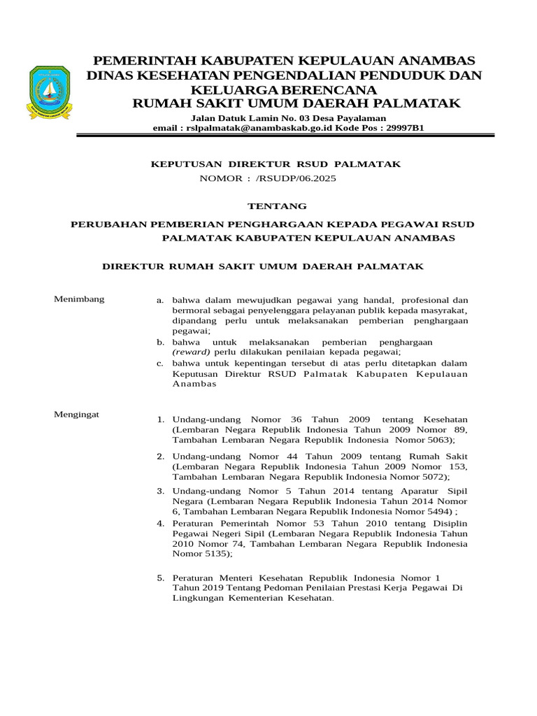 Penghargaan Pegawai RSUD Palmatak 2025 | PDF