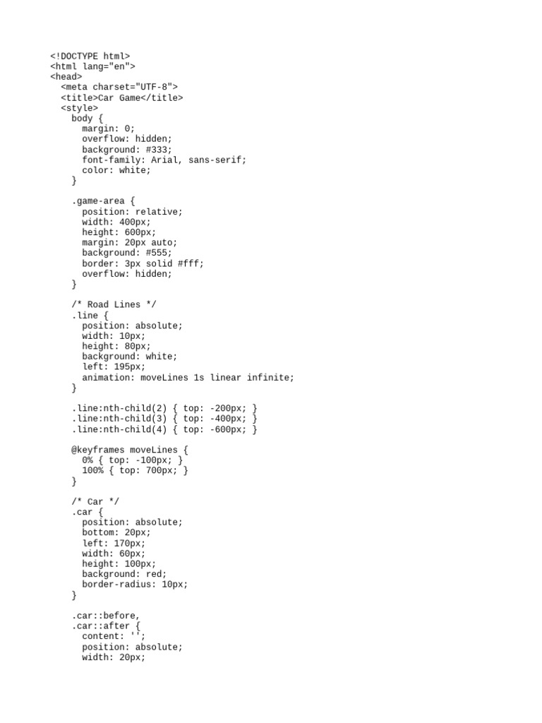 Car Game 2, HTML | PDF | Transport | Velocity