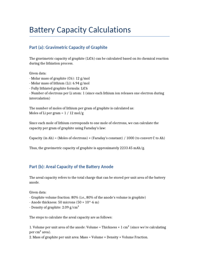 Graphite Battery Capacity Calculations | PDF