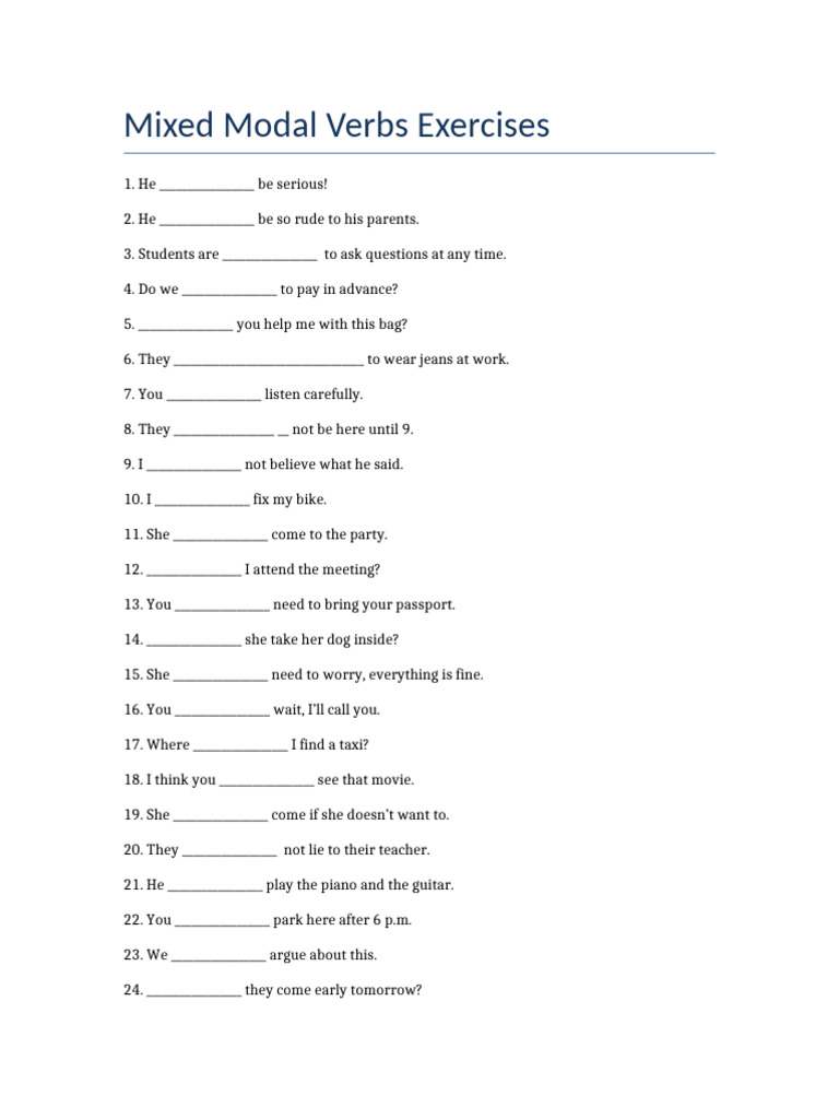 Mixed Modal Verbs Practice Exercises | PDF | Chess Openings | Chess