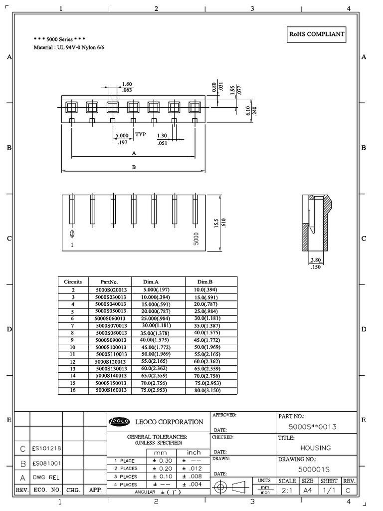 LEOCO - 5000 Series 5.00mm .197 Housing - Product Drawing | PDF