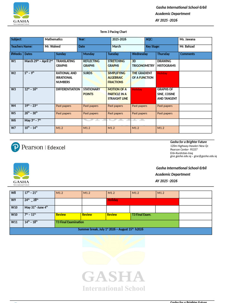 Gasha International School Math Pacing Chart | PDF | Trigonometric ...