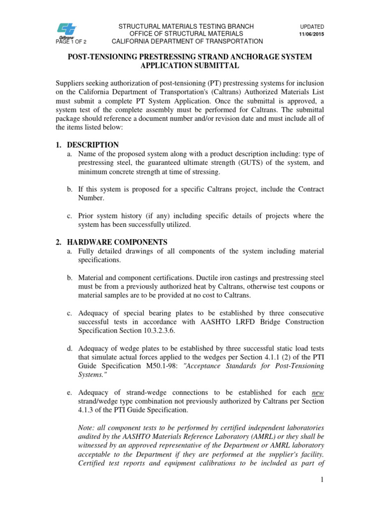 Caltrans Post-Tensioning System Submission | PDF | Prestressed Concrete ...