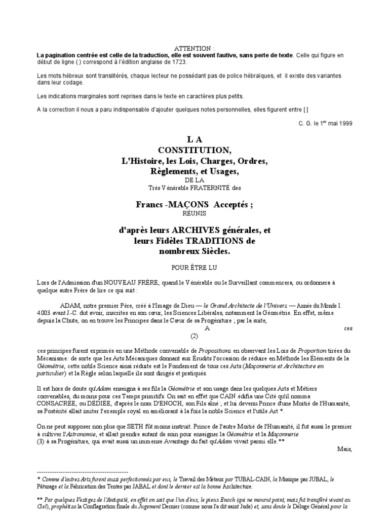 Constitutions Danderson Babylone Franc Maçonnerie - 
