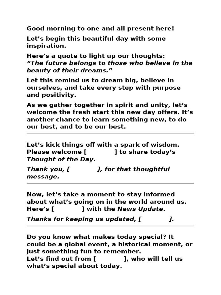 Morning Assembly Inspiration and Updates | PDF