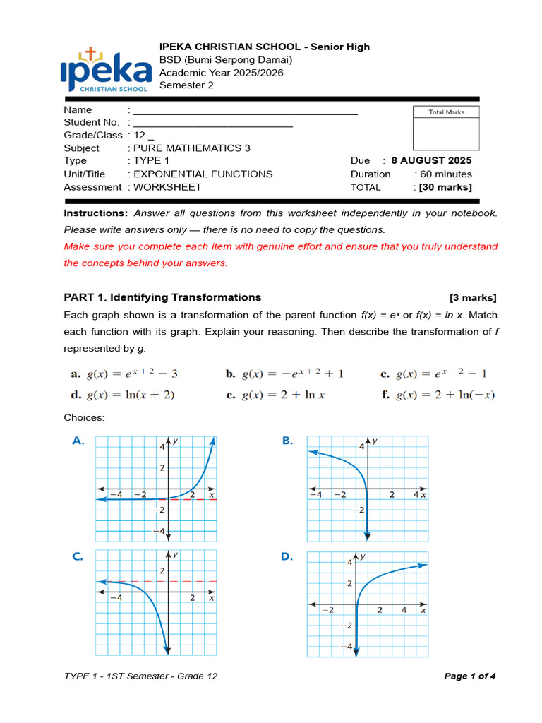 Exponential Functions Worksheet Grade 12 | PDF | Mathematical Relations ...