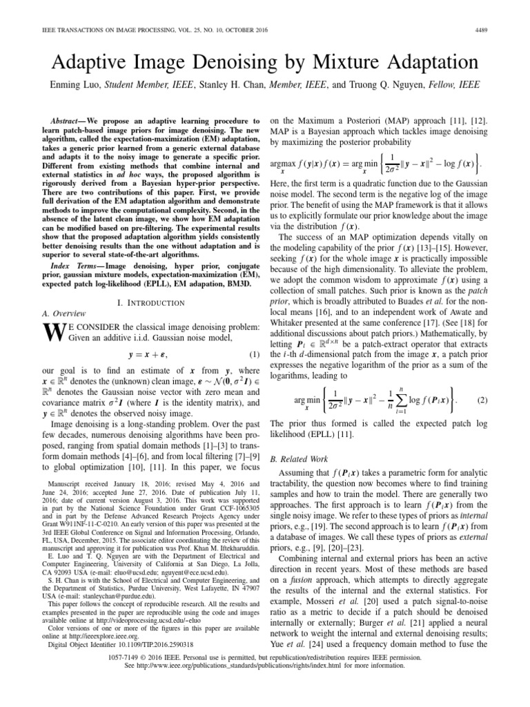 Adaptive Image Denoising via EM Algorithm | PDF | Mean Squared Error ...