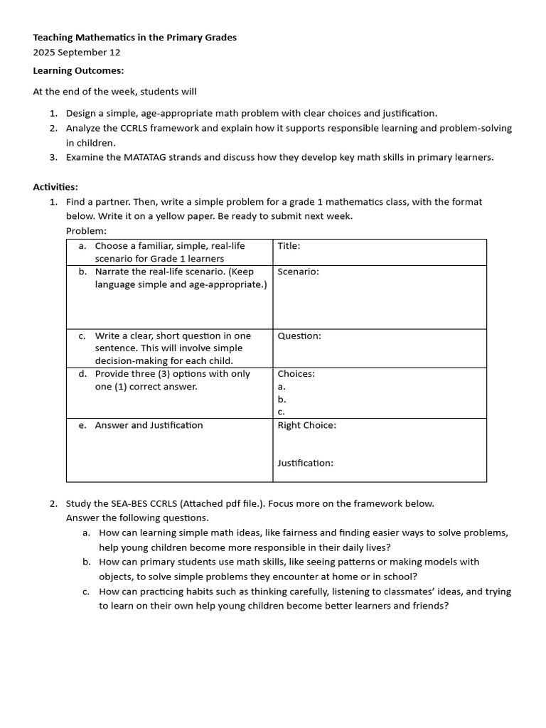 Teaching Math Skills in Primary Grades | PDF | Mathematics | Thought