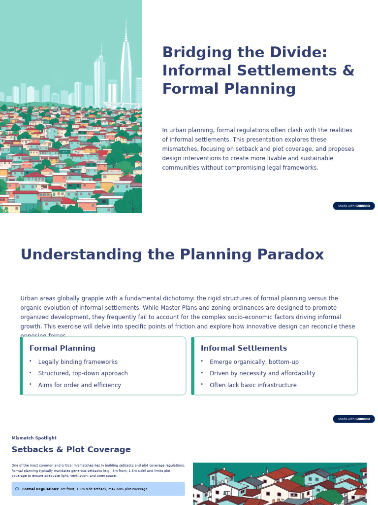 Bridging The Divide Informal Settlements and Formal Planning | PDF ...