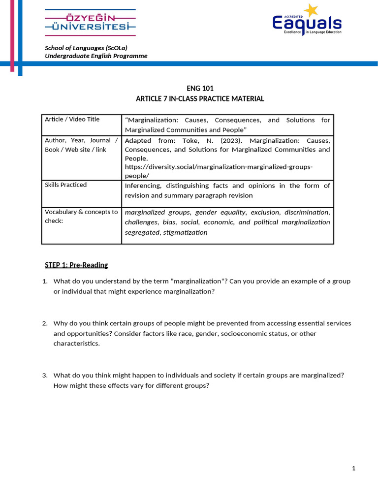 w13. Practice Material - Article 7 - Marginalization 3 | PDF | Social ...