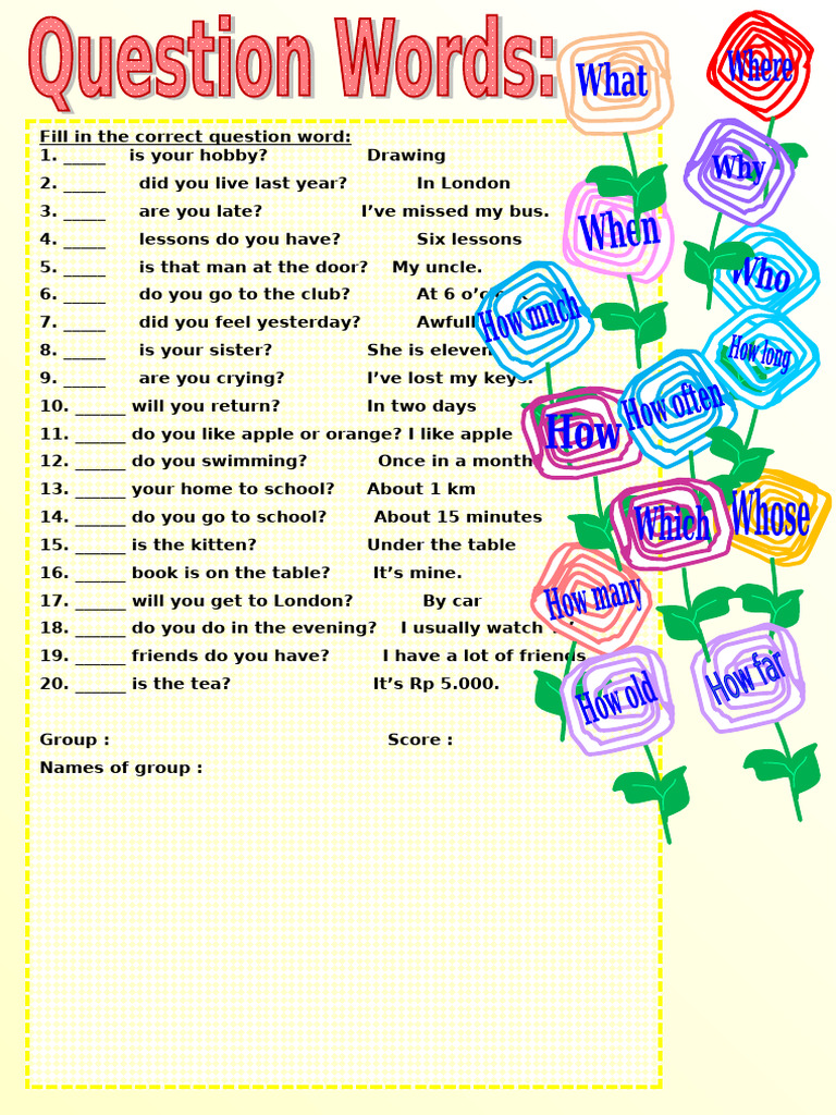 Question Words Exercise Worksheet | PDF
