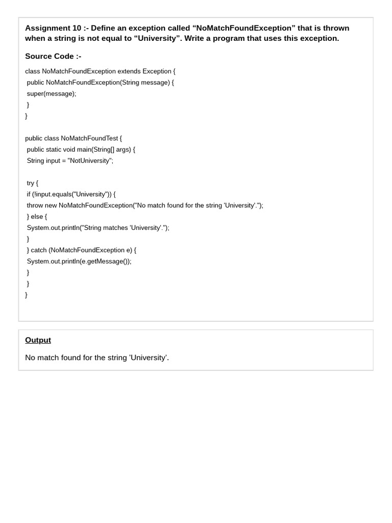 Custom Exception: NoMatchFoundException | PDF