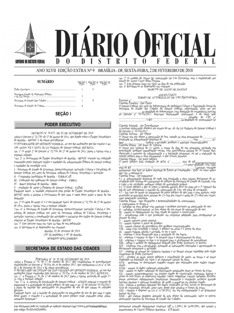 DIARIO OFICIAL DO DISTRITO FEDERAL (DODF) ANO XLVII EDIÇÃO No - 24 ...