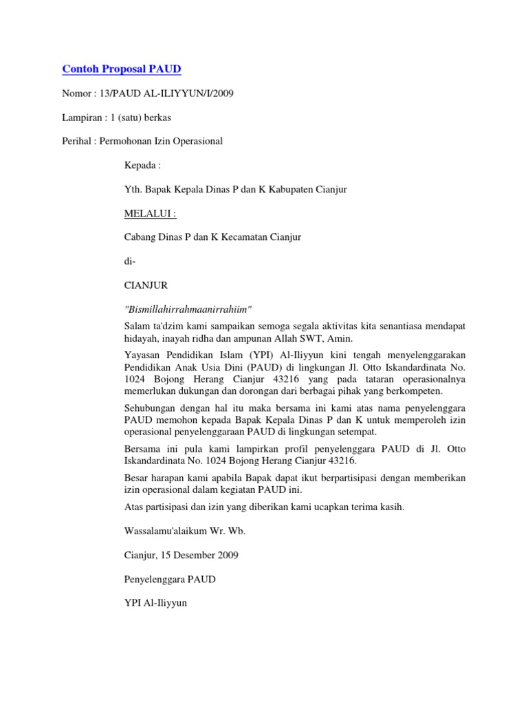 Contoh Proposal PAUD