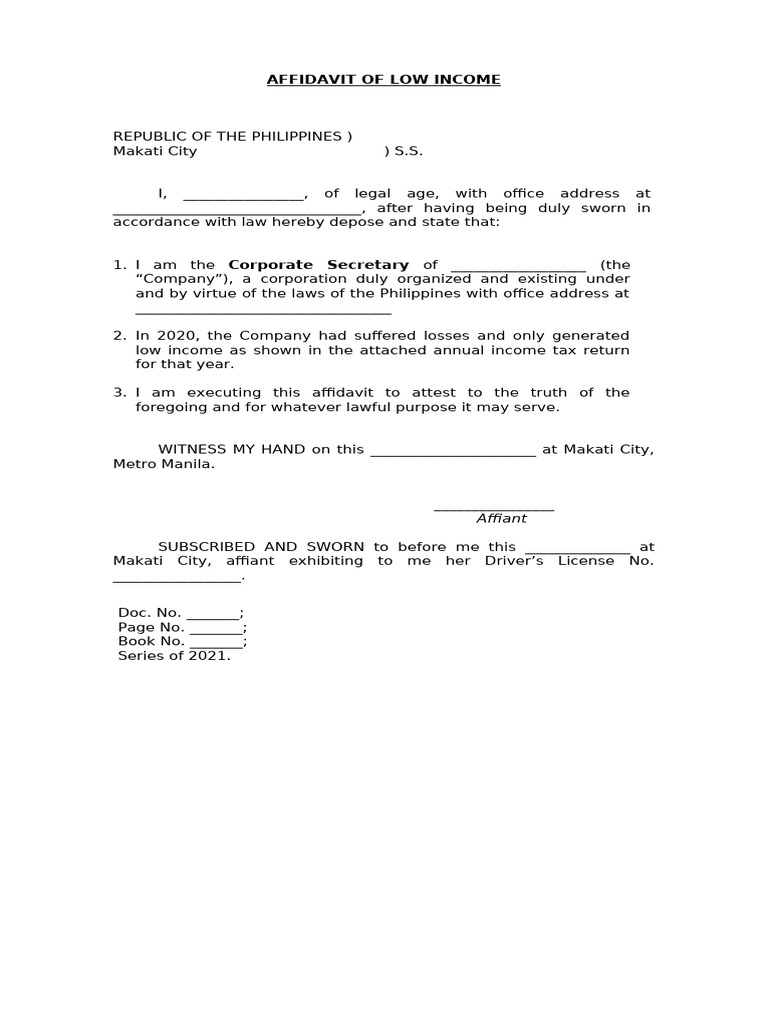 Affidavit of Low Income HE | PDF