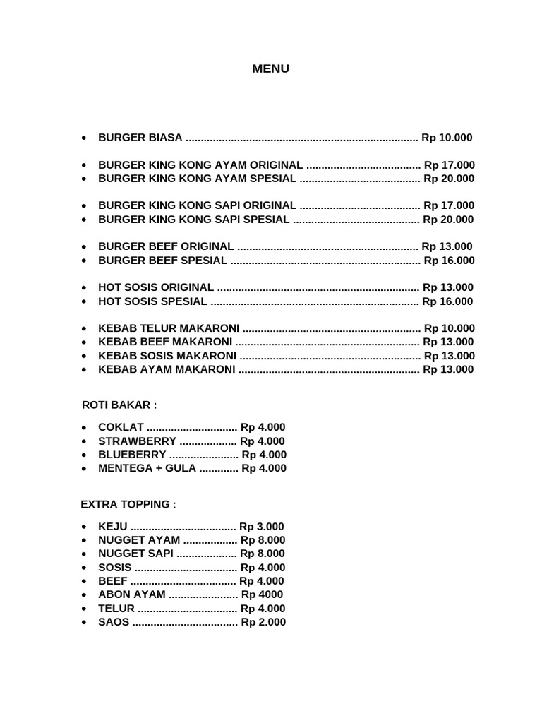 Menu Burger Biasa dan Variannya | PDF