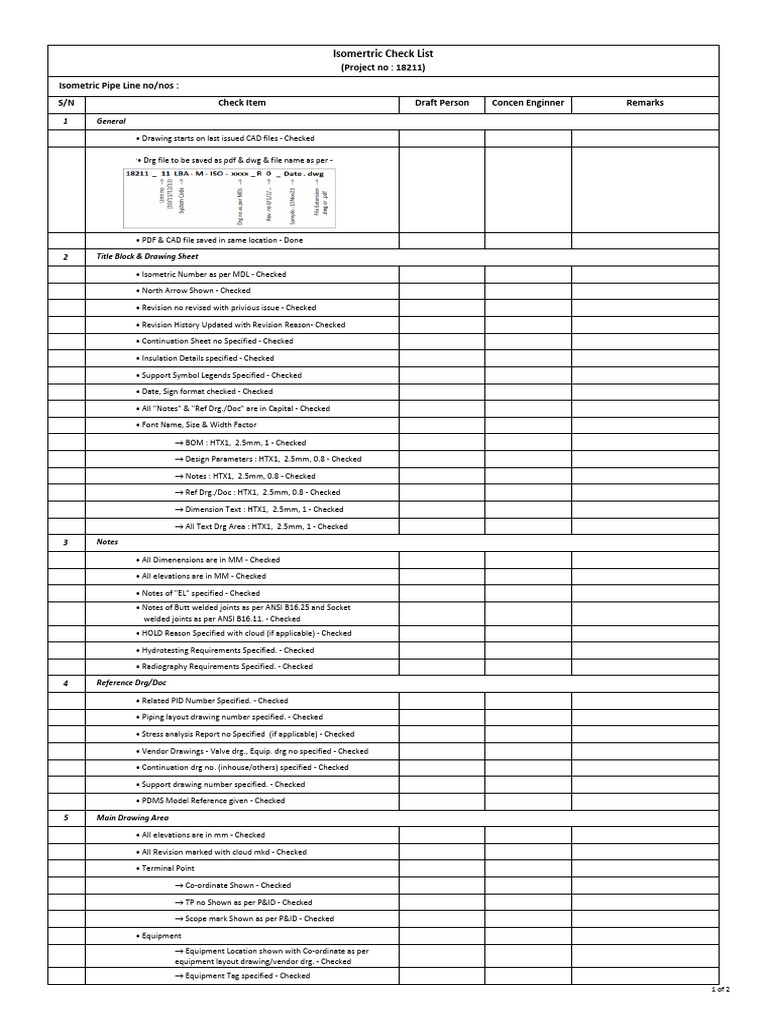 Check List - Isometric | PDF | Valve | Hydraulics