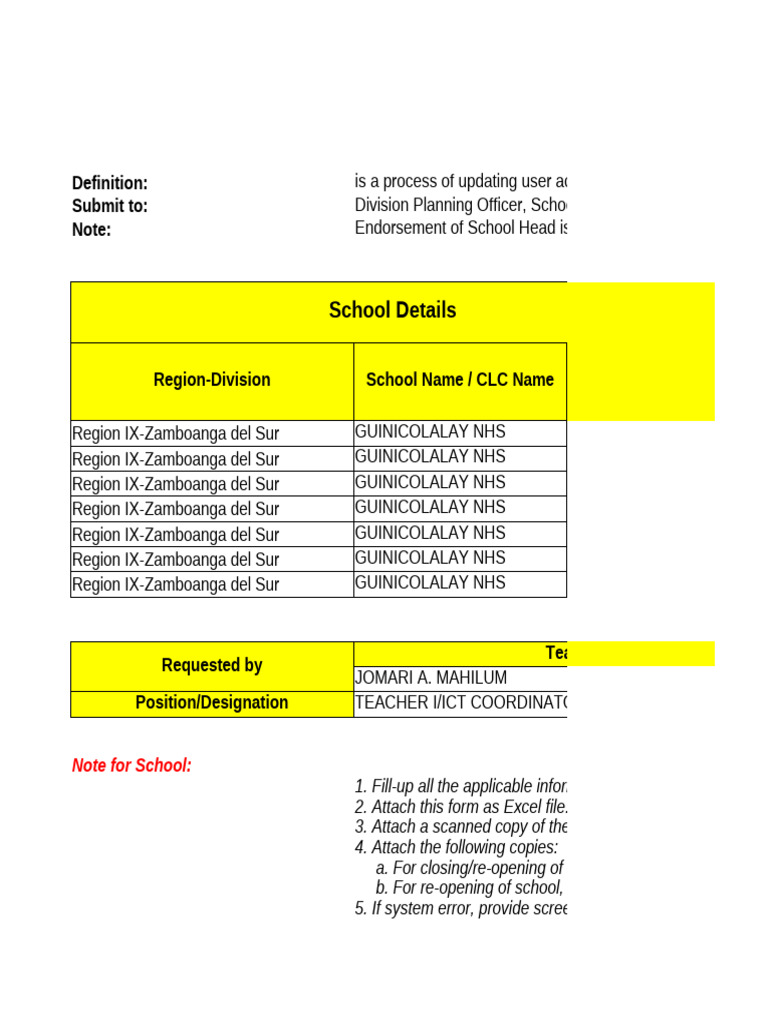 RF05 Form for School Account Updates | PDF | Computing | Software