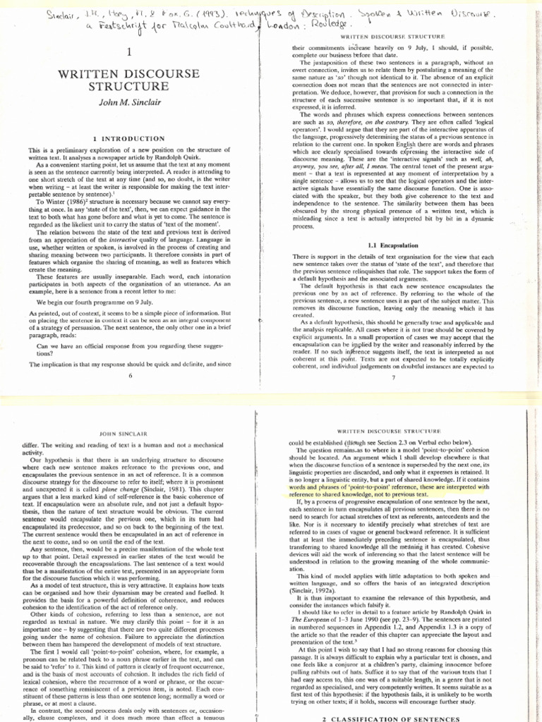 Structure of Written Discourse Analysis | PDF | Semantics | Linguistics