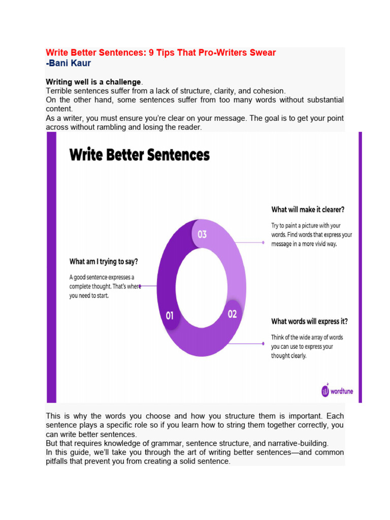 9 Tips for Writing Better Sentences | PDF | Subject (Grammar ...