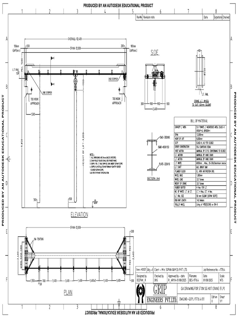 Ga Drawing For 5ton SG Hot Crane (FLP) | PDF