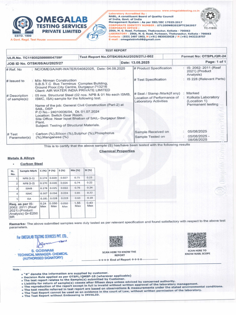 Structural Material Testing Report | PDF | Steel | Chemistry