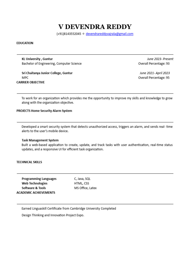 Devendra Reddy's Engineering Profile | PDF