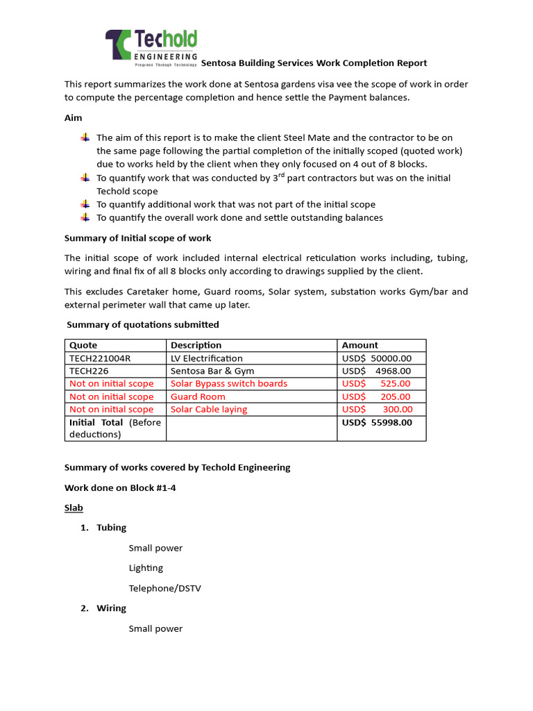 Sentosa Building Services Completion Report | PDF | Electrical Wiring ...