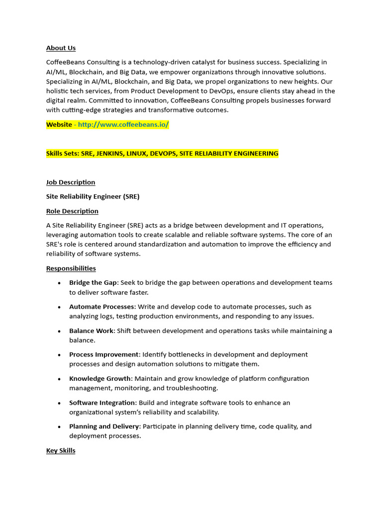 Site Reliability Engineer Job Overview | PDF | Computing | Business