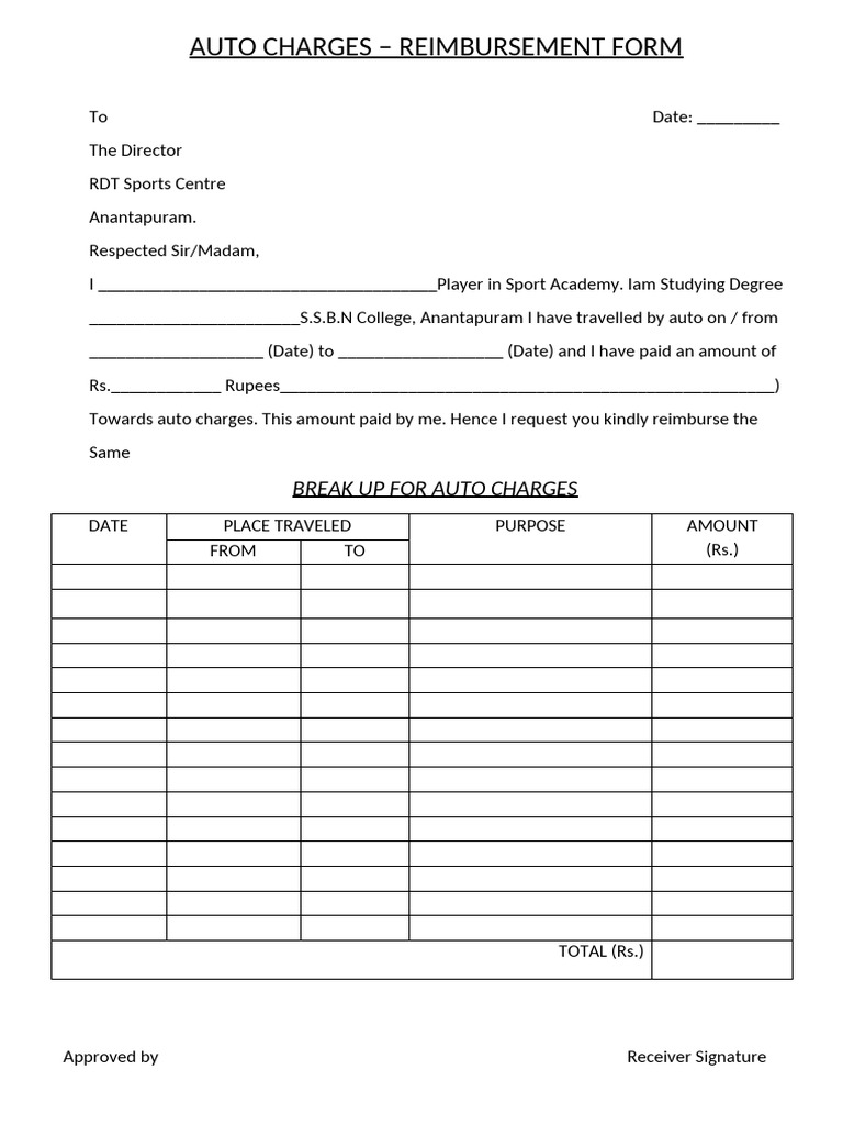 Auto Charges Reimbursement Form | PDF