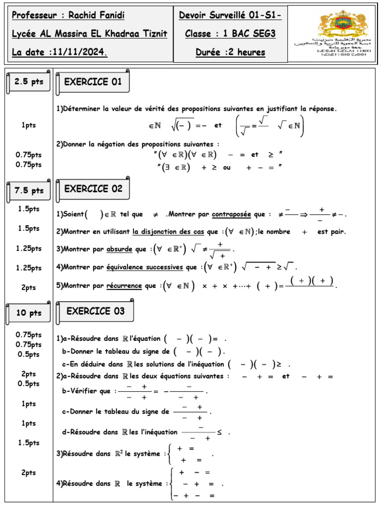 Évaluation de logique mathématique 1 BAC | PDF | Mathématiques ...