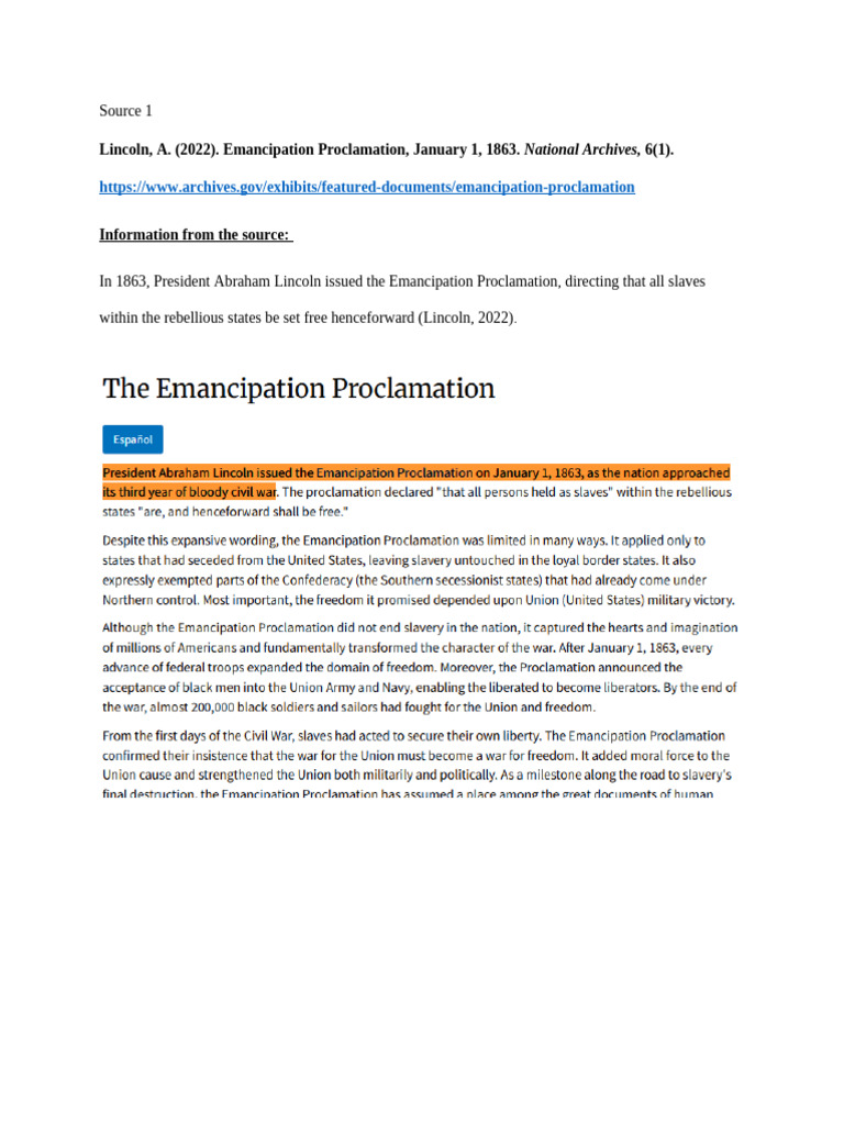 Emancipation Proclamation Overview | PDF