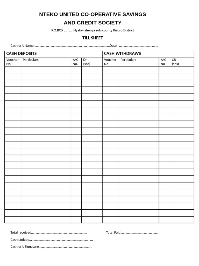 Till Sheet Nteko Sacco | PDF