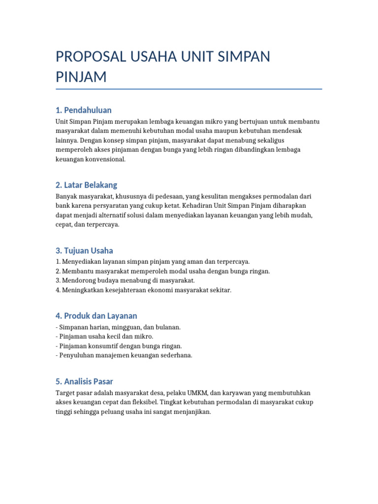 Proposal Unit Simpan Pinjam Mikro | PDF