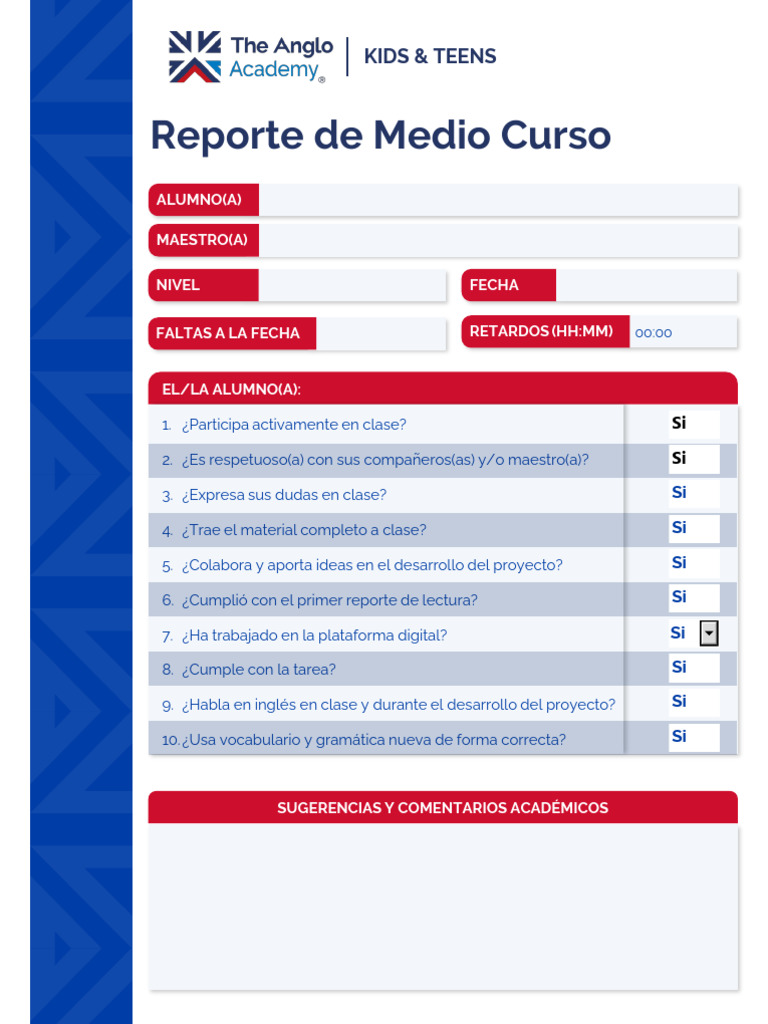 Mideterm Report Kids & Teens - TEMPLATE | PDF