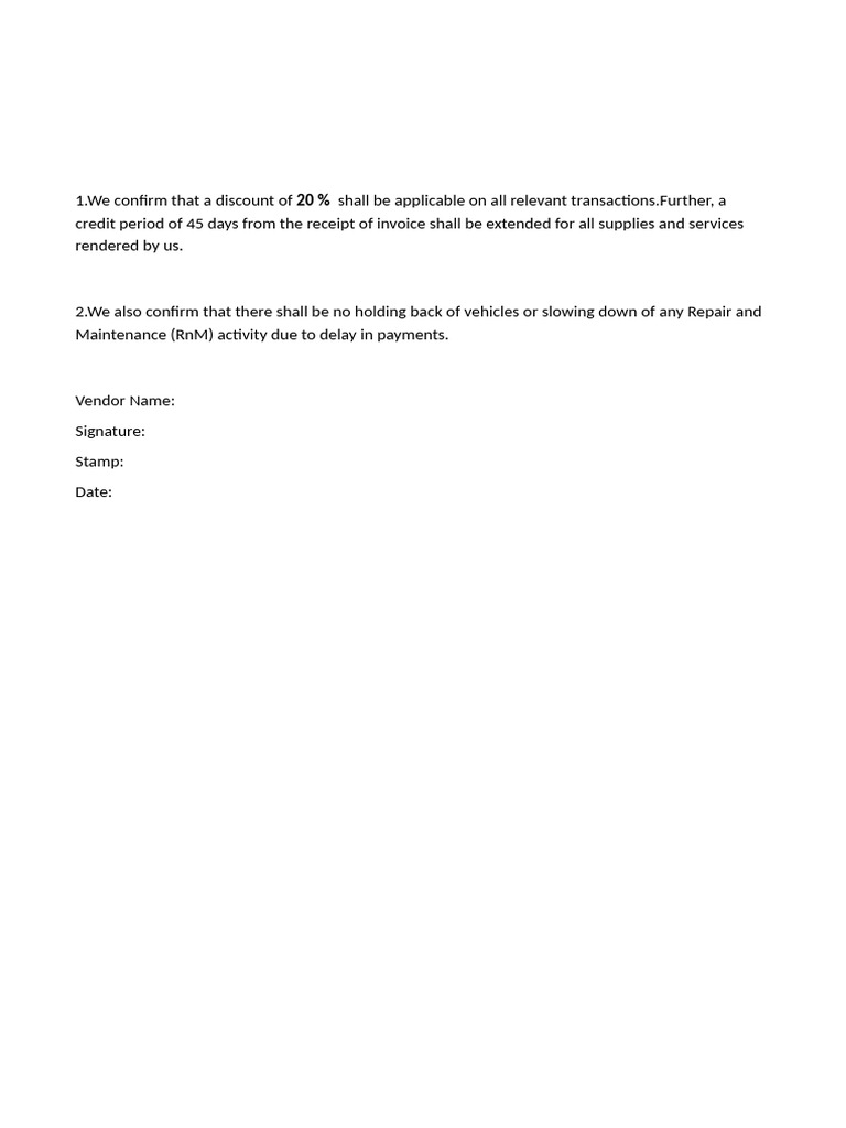 20% Discount and Payment Terms Confirmation | PDF
