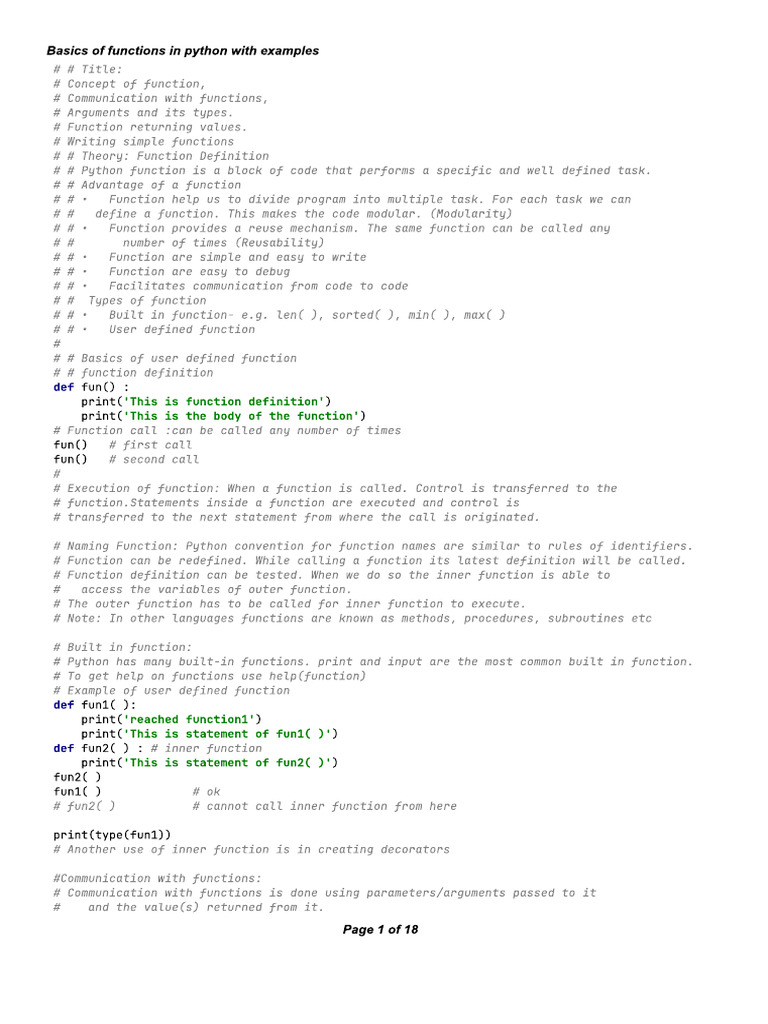 11 Basic of Functions With Examples in Python | PDF