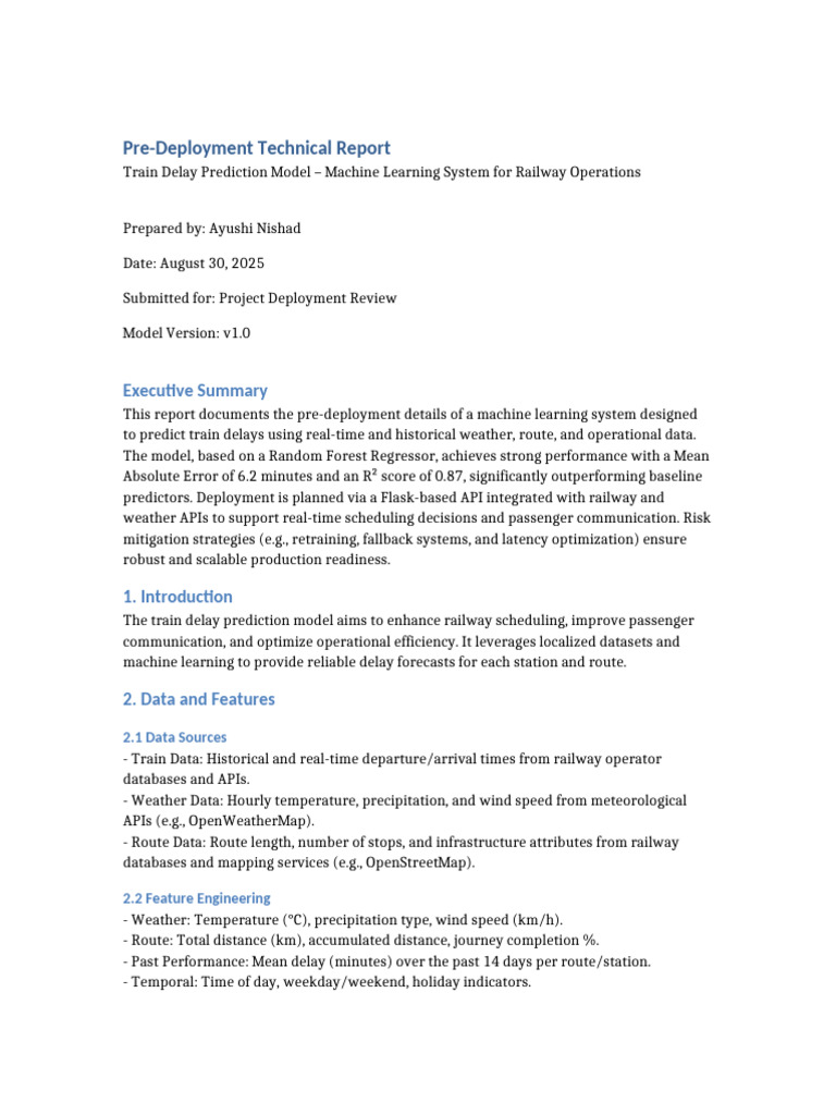 Train Delay Prediction Model Report | PDF | Machine Learning | Computing