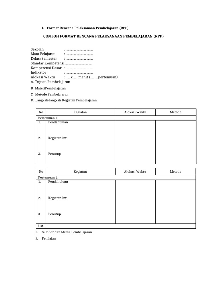 Contoh Format RPP Pembelajaran Sekolah | PDF