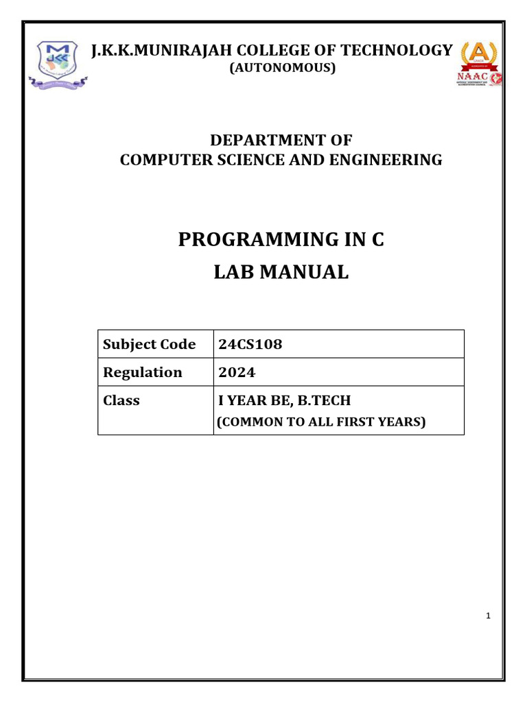 C Programming Lab Manual for Beginners | PDF | Pointer (Computer ...