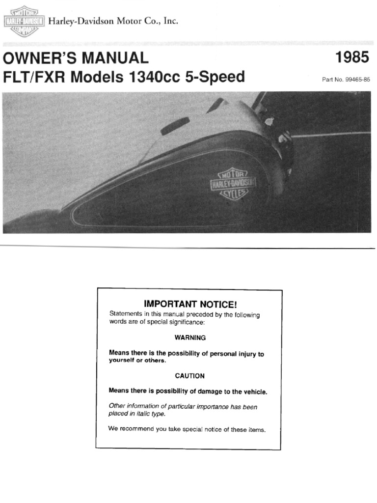 HD 1985 FLT FXR Models Owner's Manual | PDF
