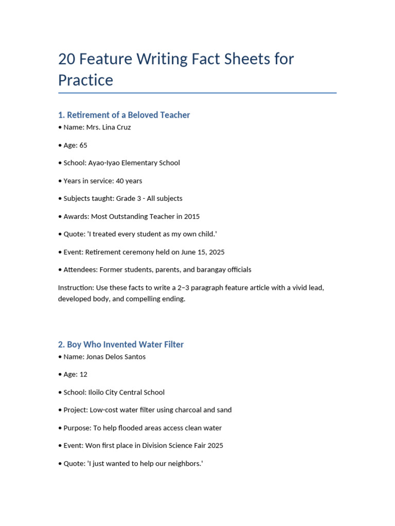Feature Writing Fact Sheets Guide | PDF | Chess Openings | Chess Theory