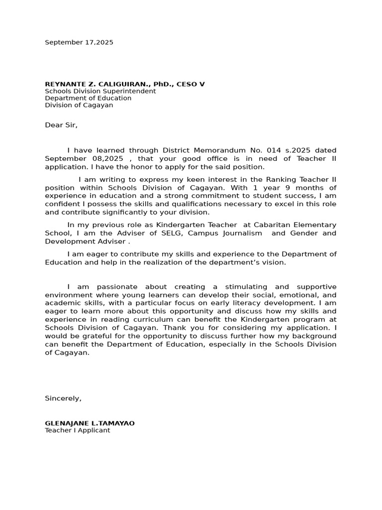 Application for Teacher II Position | PDF